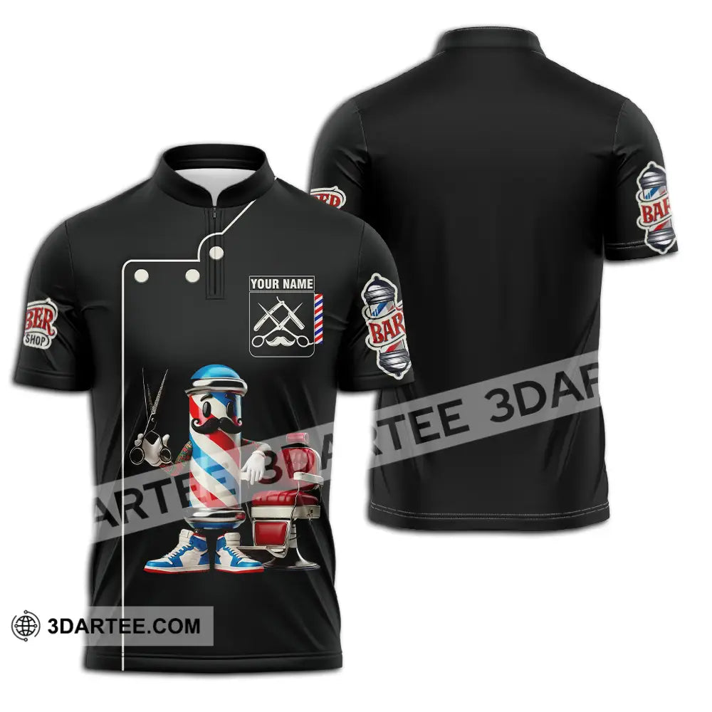 Unisex Shirt - Custom Text Barber Shop Zipper Polo / S T-Shirt