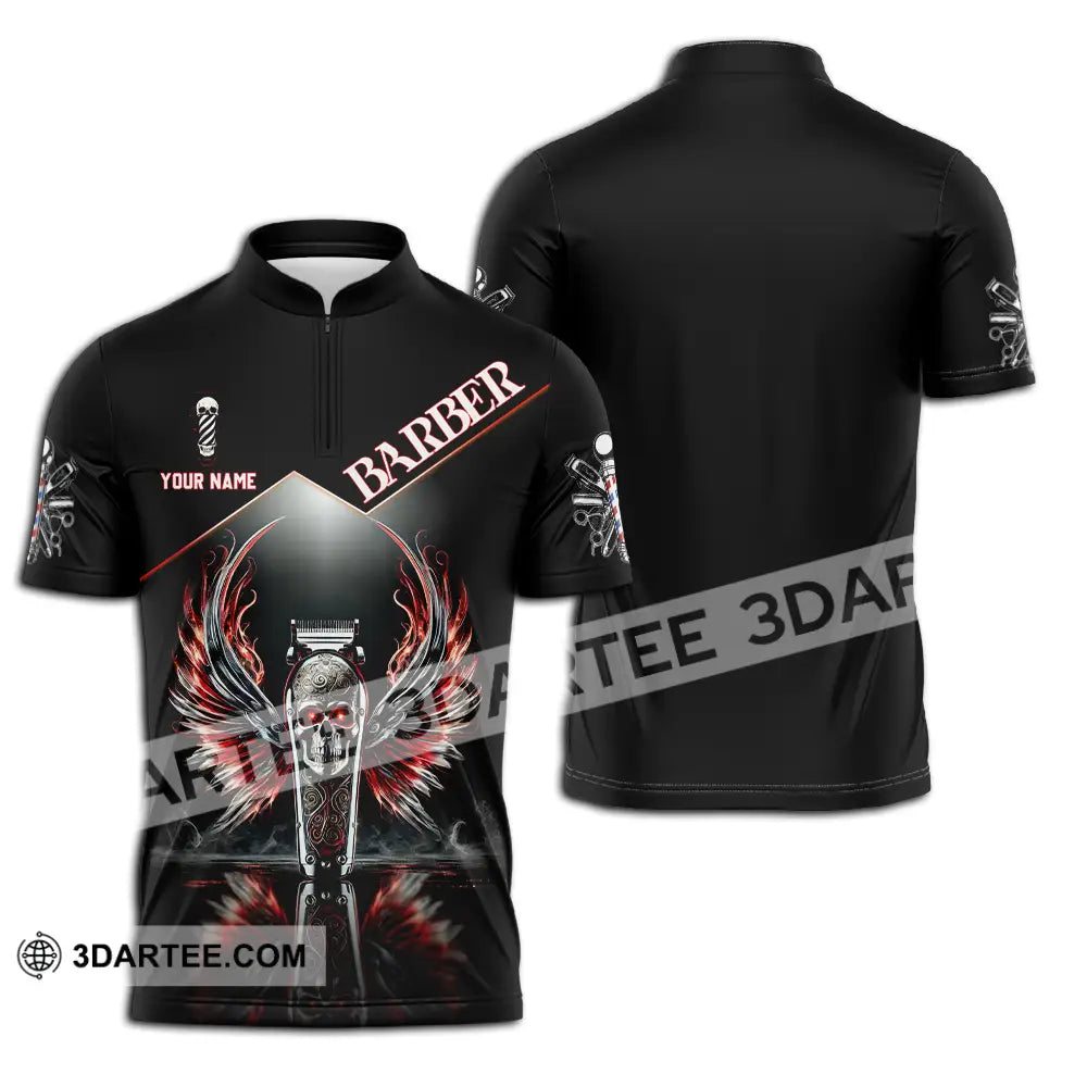 Unisex Shirt - Custom Text Barber Zipper Polo / S T-Shirt