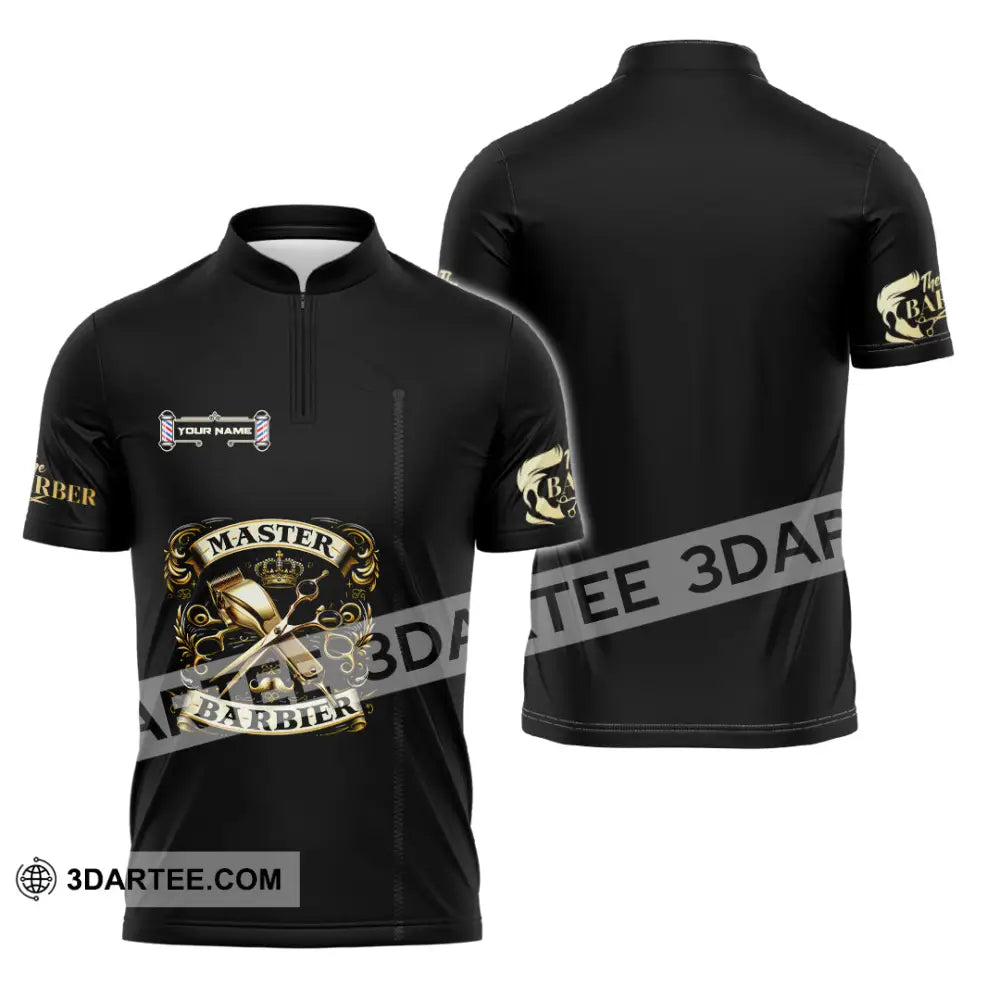Unisex Shirt - Custom Text Shirt Barber Shirt Zipper Polo Shirt / S T-shirt