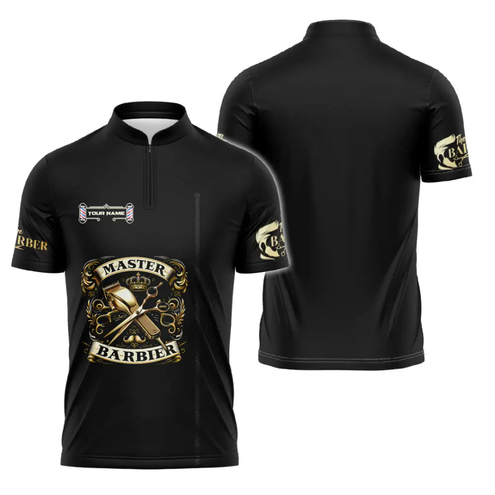 Unisex Shirt - Custom Text Shirt Barber Shirt Zipper Polo Shirt / S T-shirt