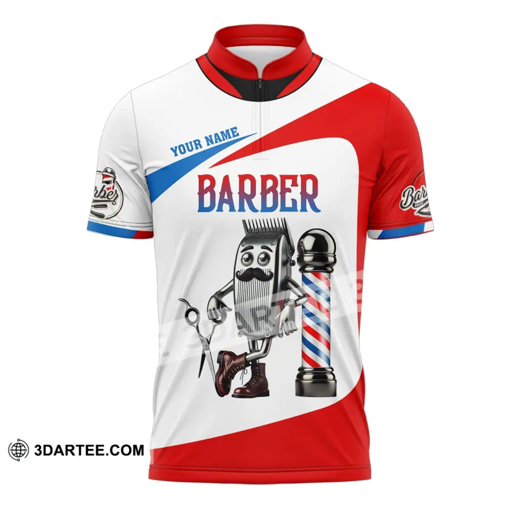 Unisex Shirt - Custom Text Barber Zipper Polo / S T-Shirt