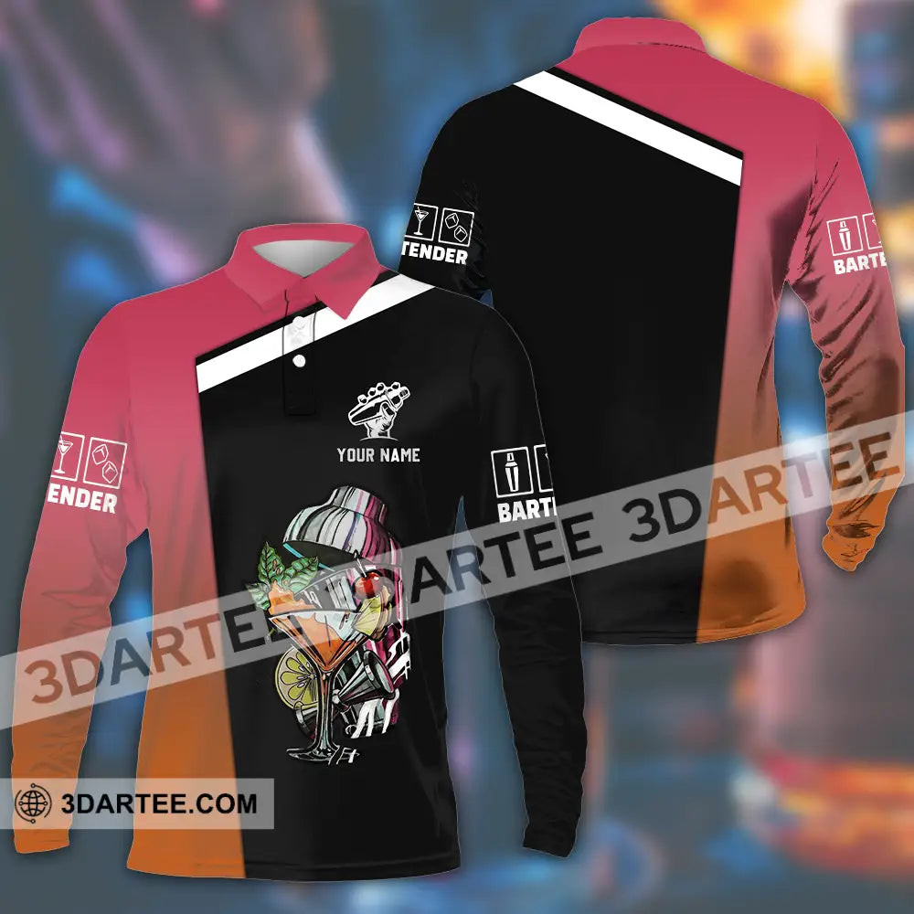 Unisex Shirt - Custom Text Shirt Bartender Shirt Long Sleeve Polo / S T-shirt