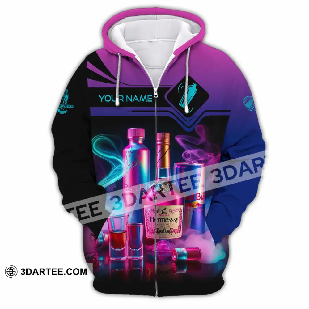 Unisex Shirt - Custom Text Shirt Bartender Shirt Zipper Hoodie / S T-shirt
