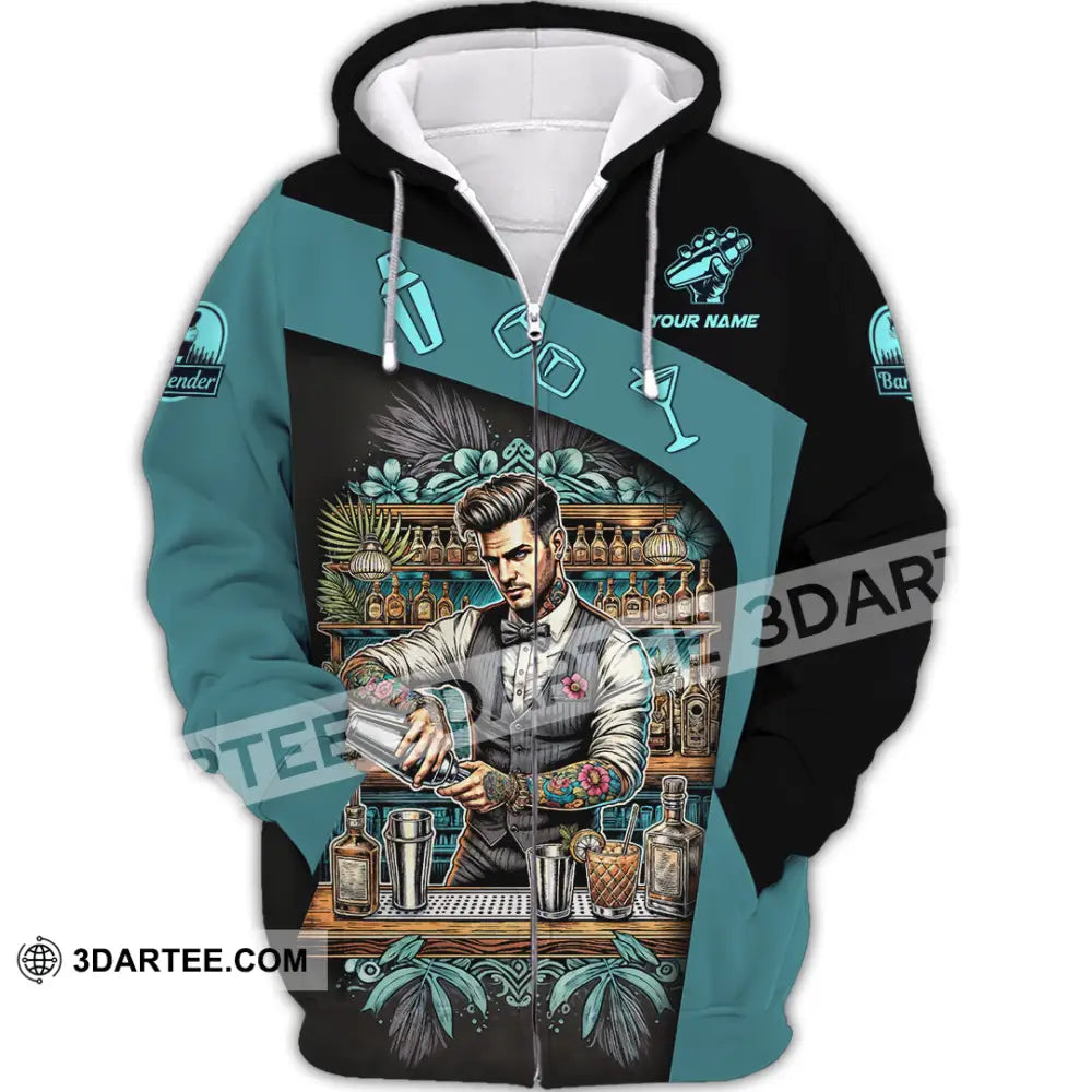 Unisex Shirt - Custom Text Shirt Bartender Shirt Zipper Hoodie / S T-shirt