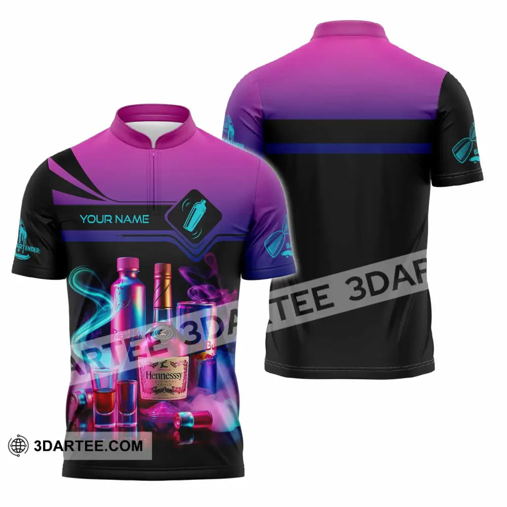 Unisex Shirt - Custom Text Shirt Bartender Shirt Zipper Polo Shirt / S T-shirt