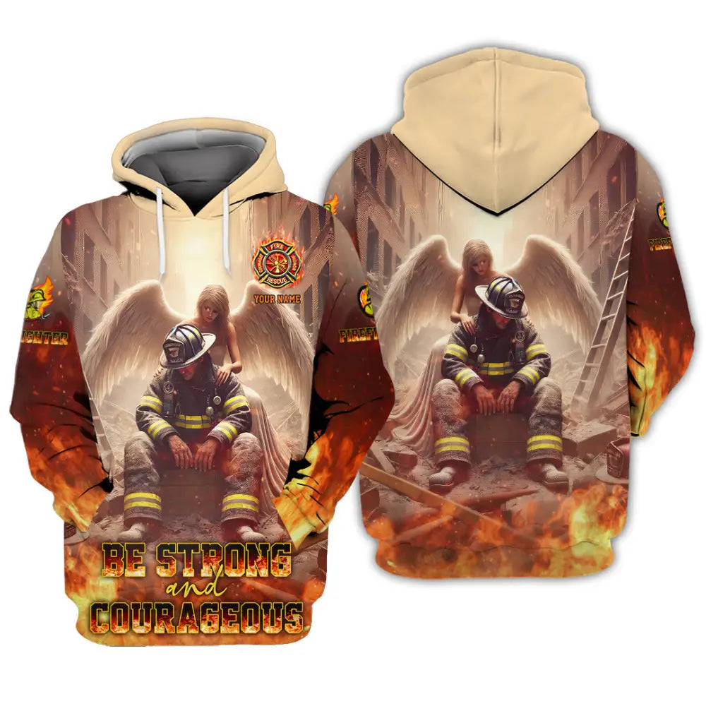Unisex Shirt - Custom Text Shirt Be Strong And Courageous Fire Fighter Shirt Hoodie / S T-shirt
