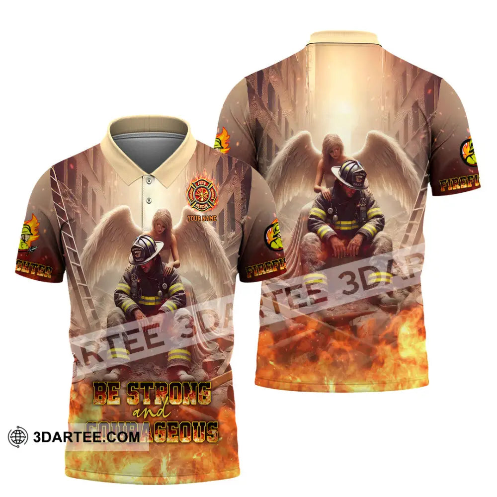 Unisex Shirt - Custom Text Shirt Be Strong And Courageous Fire Fighter Shirt Polo Shirt / S T-shirt