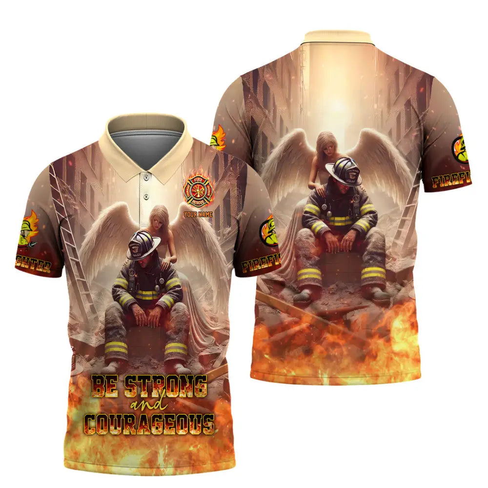 Unisex Shirt - Custom Text Shirt Be Strong And Courageous Fire Fighter Shirt Polo Shirt / S T-shirt