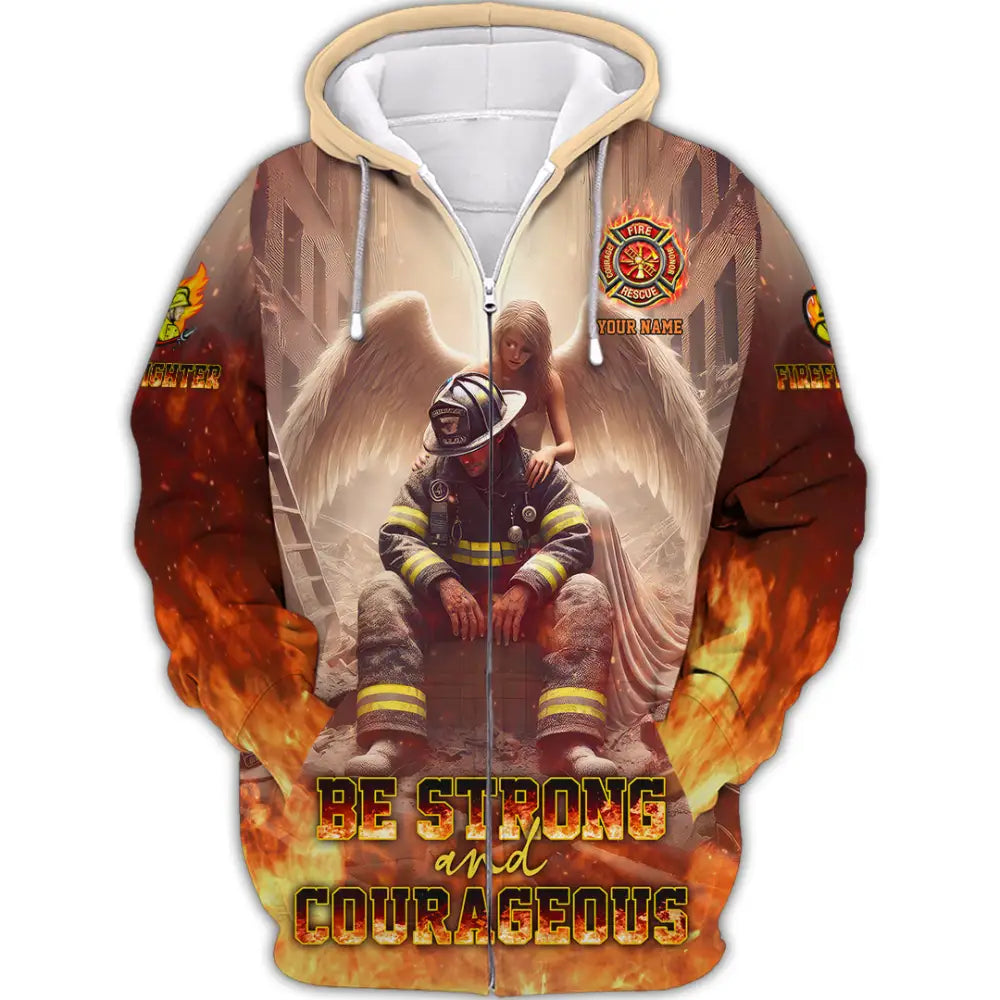Unisex Shirt - Custom Text Shirt Be Strong And Courageous Fire Fighter Shirt Zipper Hoodie / S T-shirt