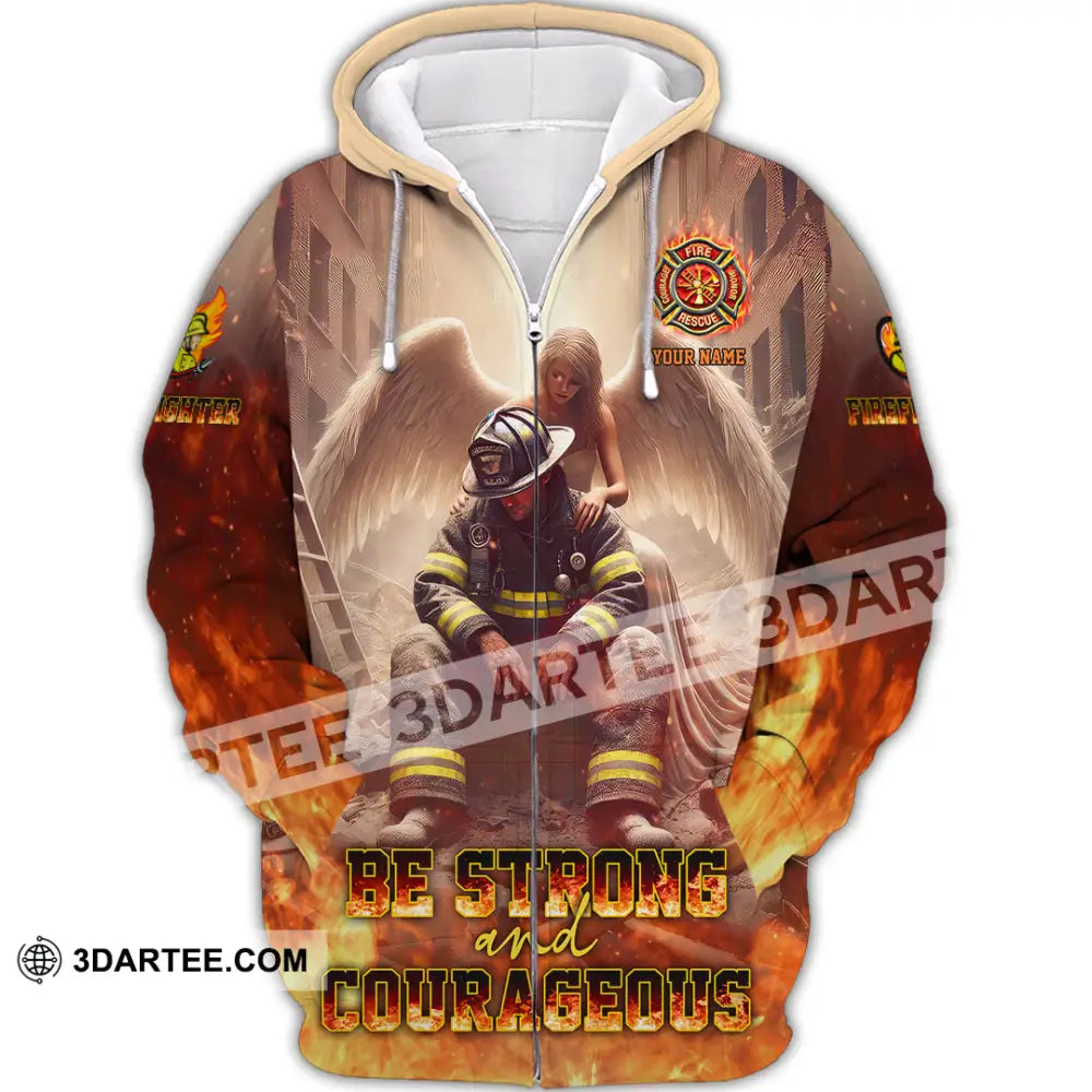 Unisex Shirt - Custom Text Shirt Be Strong And Courageous Fire Fighter Shirt Zipper Hoodie / S T-shirt