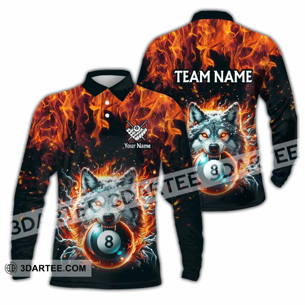 Unisex Shirt - Custom Text Shirt Billiard Wolf Shirt Long Sleeve Polo / S T-shirt