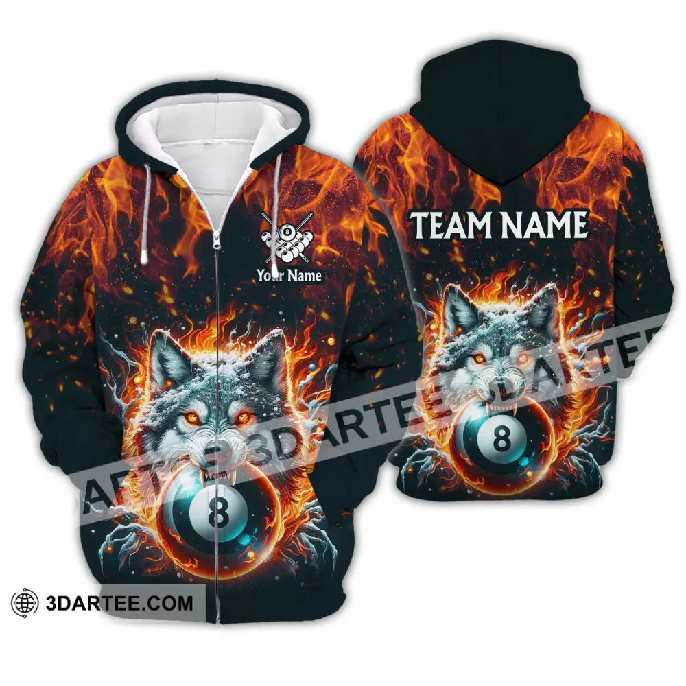 Unisex Shirt - Custom Text Shirt Billiard Wolf Shirt Zipper Hoodie / S T-shirt