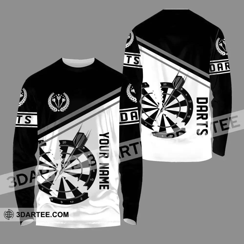 Unisex Shirt - Custom Text Black And White Darts Sport Long Sleeve / S T-Shirt