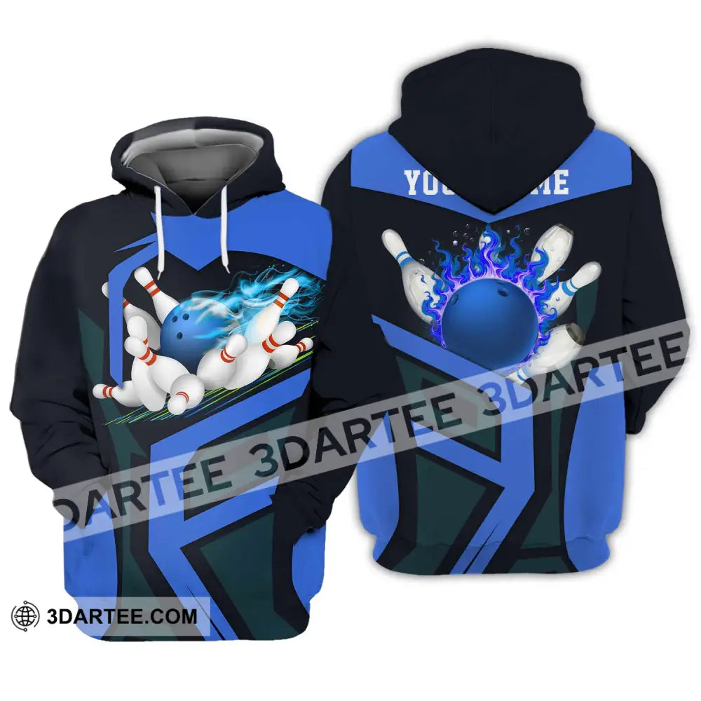 Unisex Shirt - Custom Text Blue Bowling Player Sport Hoodie / S T-Shirt