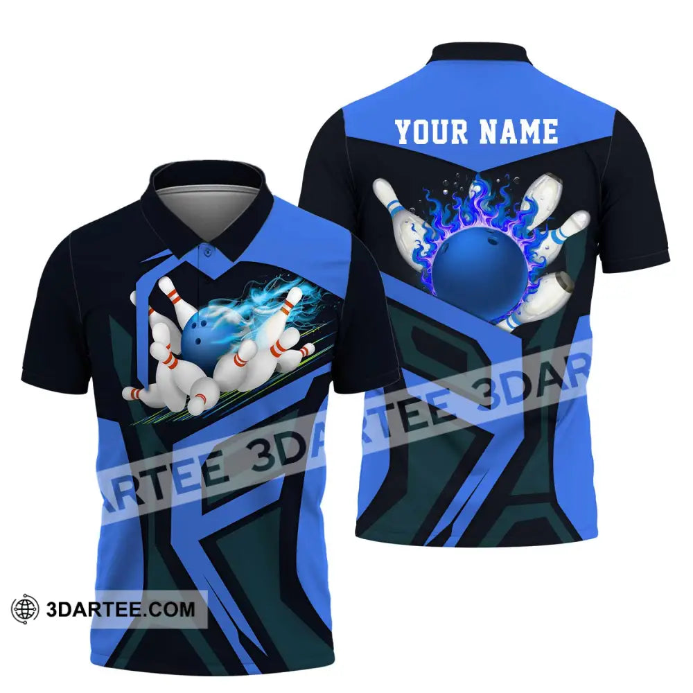 Unisex Shirt - Custom Text Blue Bowling Player Sport Polo / S T-Shirt