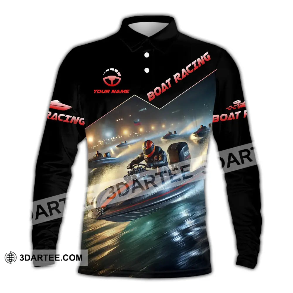 Unisex Shirt - Custom Text Boat Racing Long Sleeve Polo / S T-Shirt