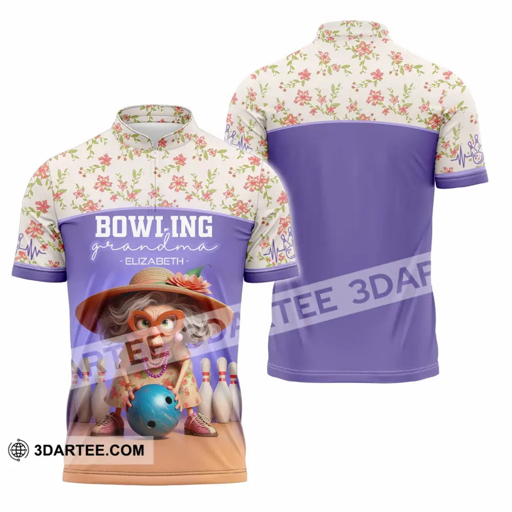 Unisex Shirt - Custom Text Shirt Bowling Grandma Shirt Zipper Polo Shirt / S T-shirt