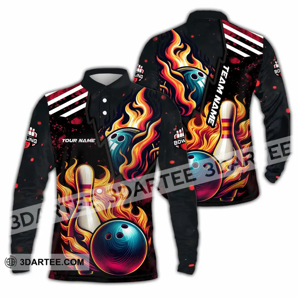 Unisex Shirt - Custom Text Shirt Bowling Shirt Long Sleeve Polo / S T-shirt