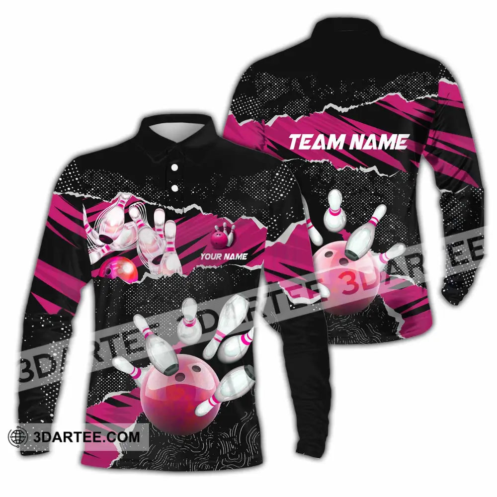 Unisex Shirt - Custom Text Shirt Bowling Shirt Long Sleeve Polo / S T-shirt