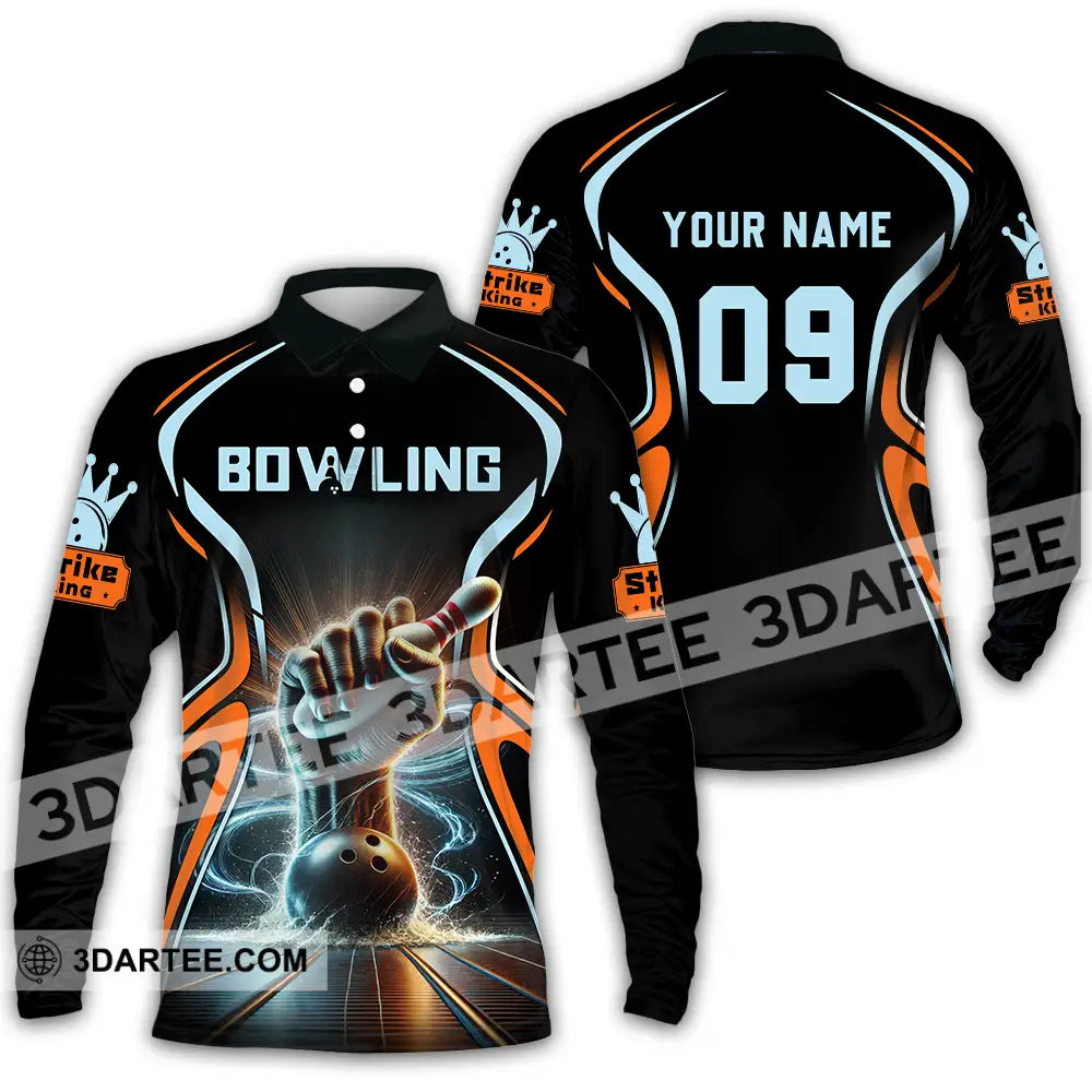 Unisex Shirt - Custom Text Bowling Long Sleeve Polo / S T-Shirt