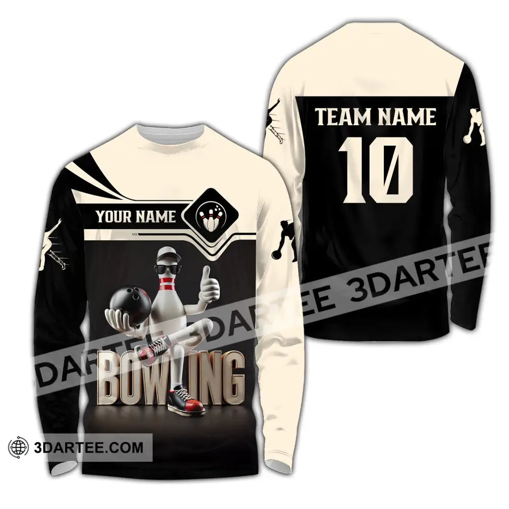 Unisex Shirt - Custom Text Bowling Long Sleeve / S T-Shirt