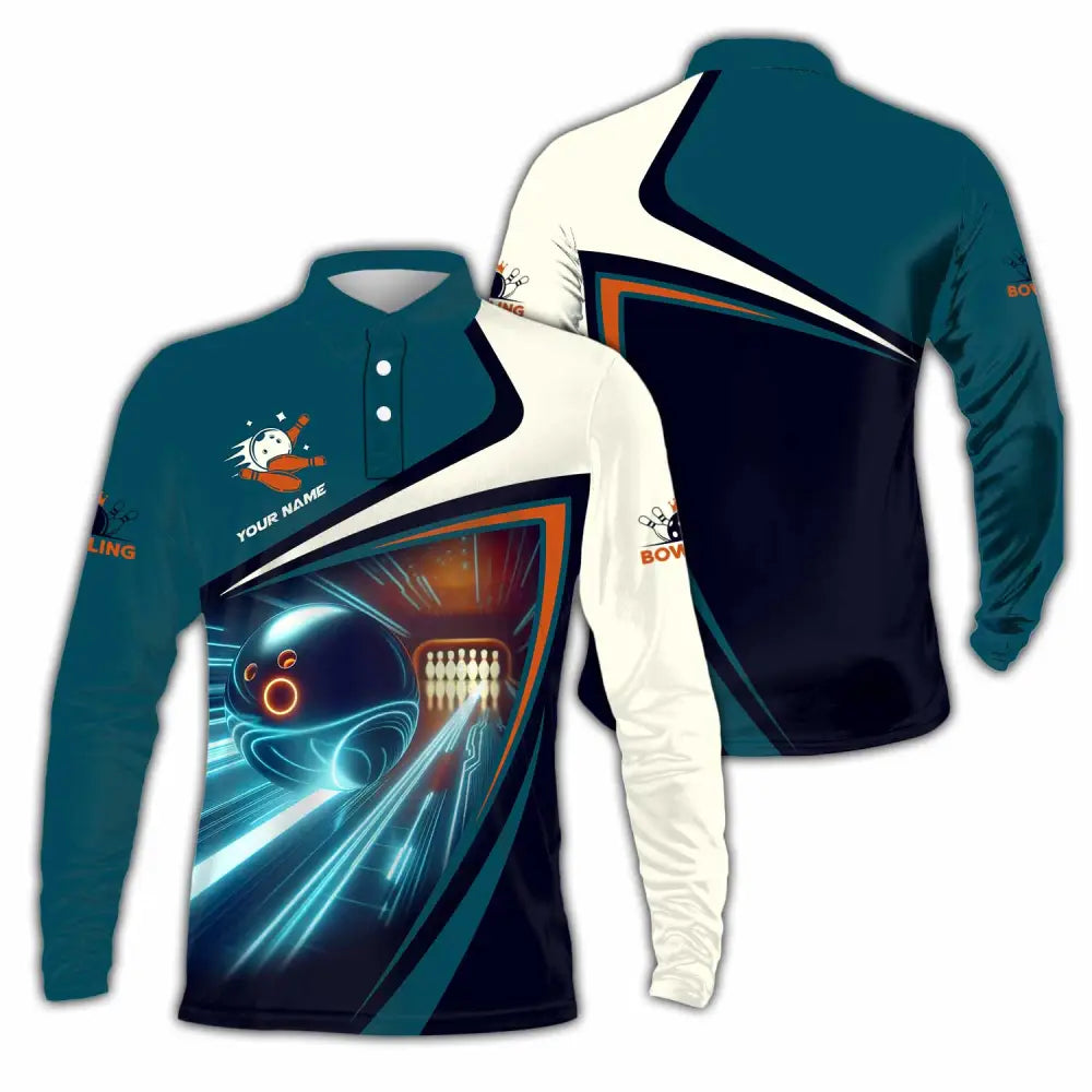 Unisex Shirt - Custom Text Bowling Player Shirt Long Sleeve Polo / S T-shirt