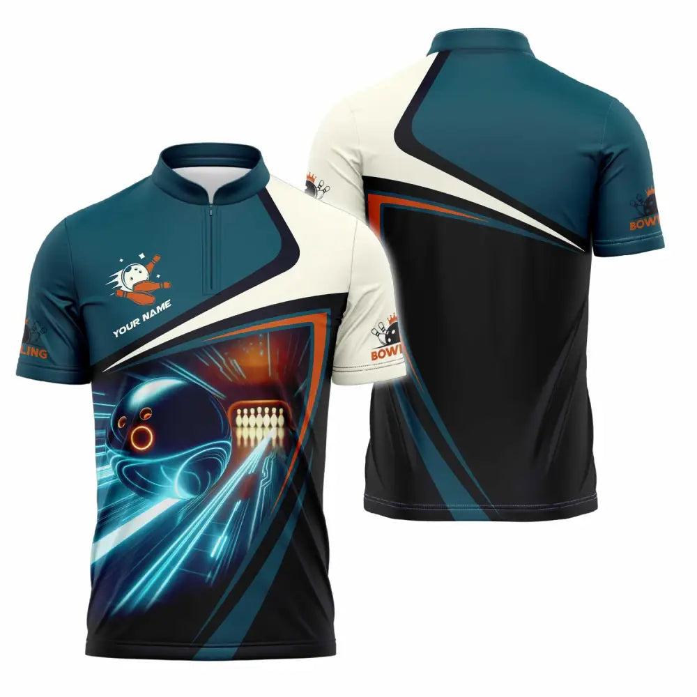 Unisex Shirt - Custom Text Bowling Player Shirt Zipper Polo Shirt / S T-shirt