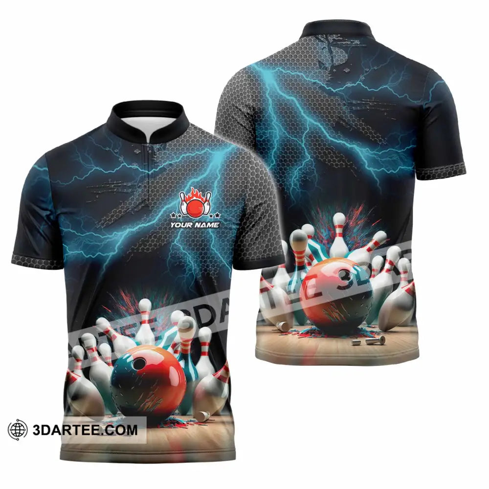 Unisex Shirt - Custom Text Shirt Bowling Shirt Zipper Polo Shirt / S T-shirt