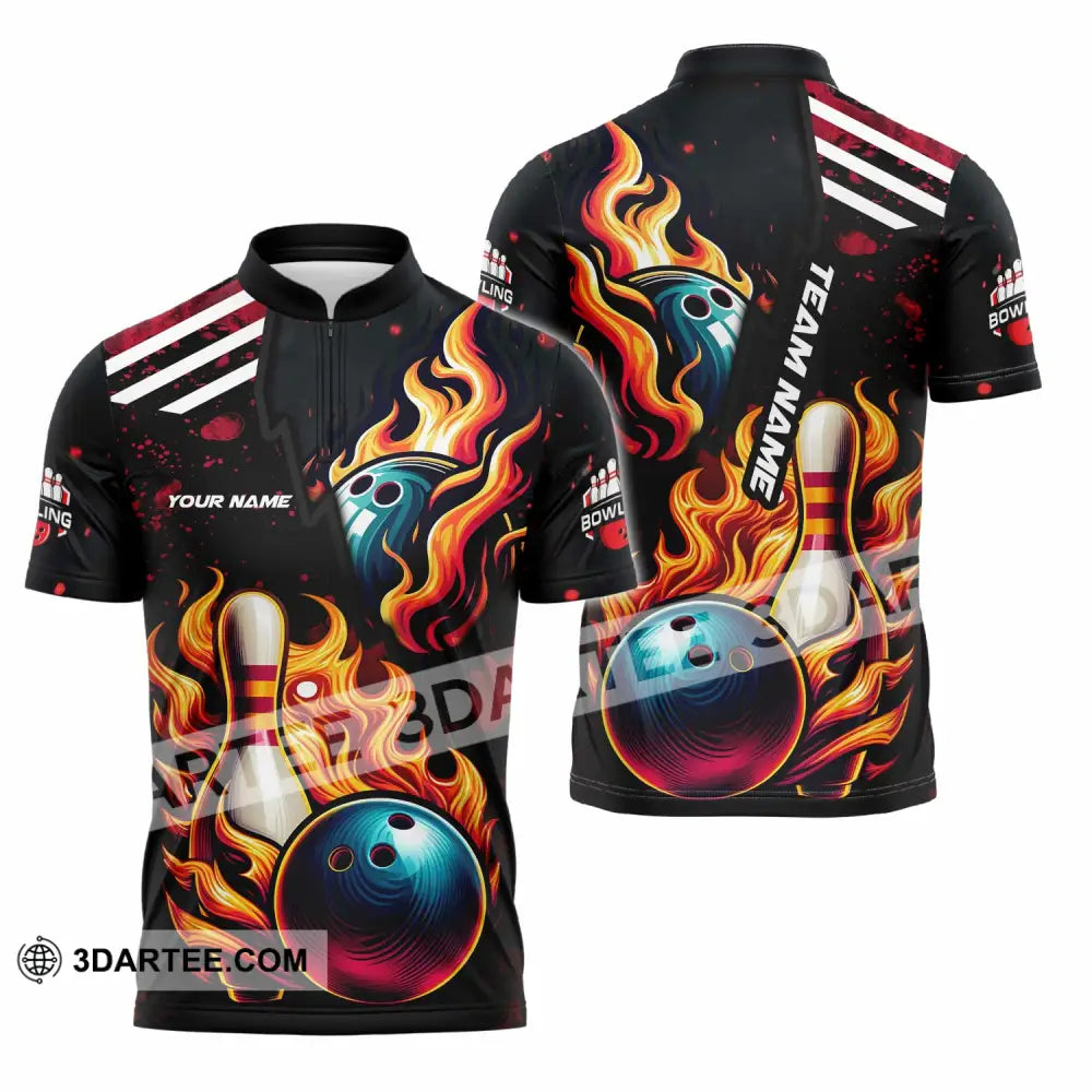 Unisex Shirt - Custom Text Shirt Bowling Shirt Zipper Polo Shirt / S T-shirt