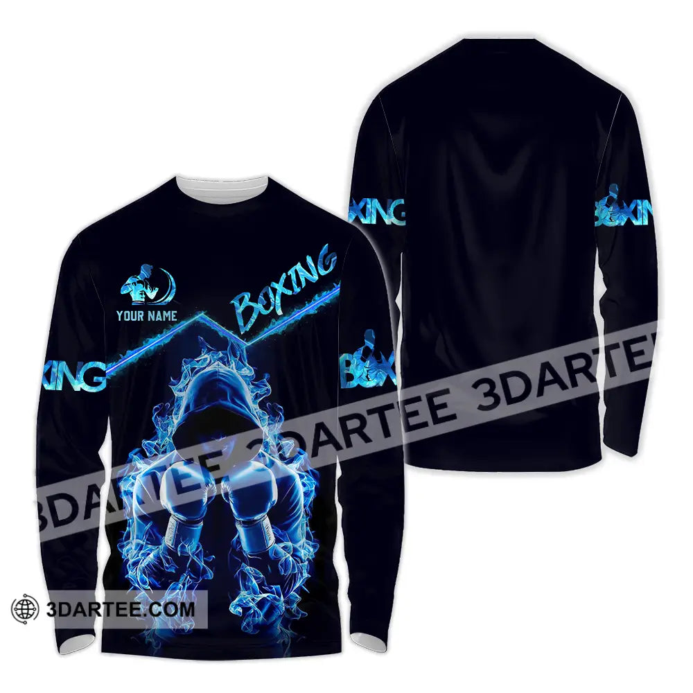 Unisex Shirt - Custom Text Boxing Blue Long Sleeve / S T-Shirt