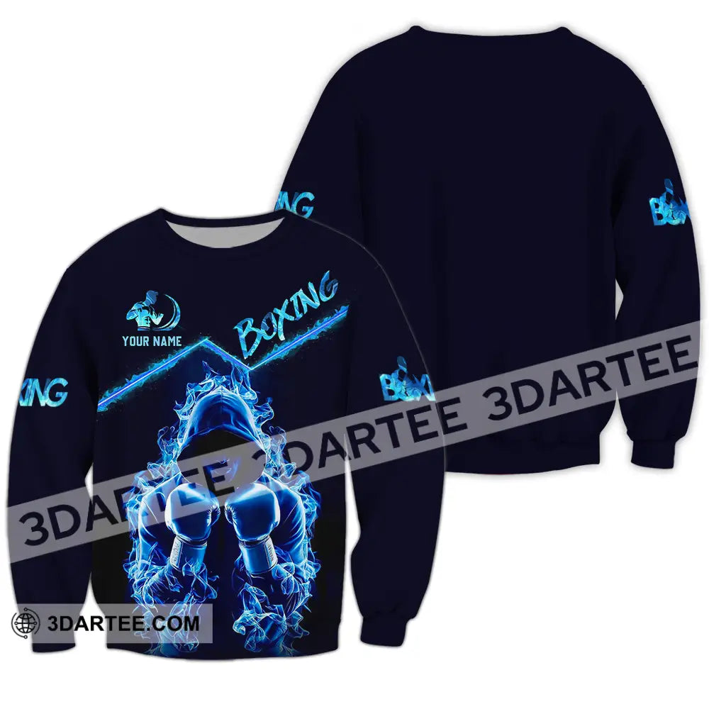Unisex Shirt - Custom Text Boxing Blue Long Sleeve / S T-Shirt