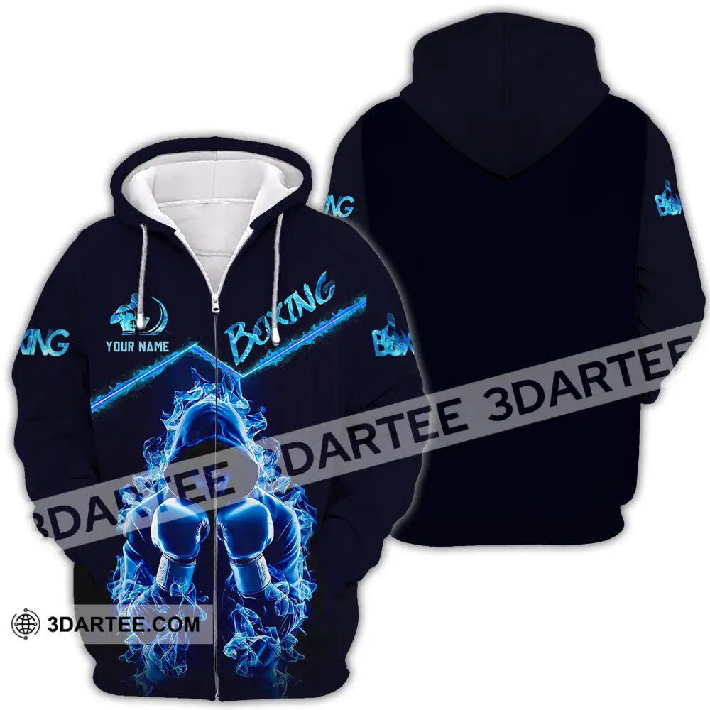 Unisex Shirt - Custom Text Boxing Blue Zipper Hoodie / S T-Shirt