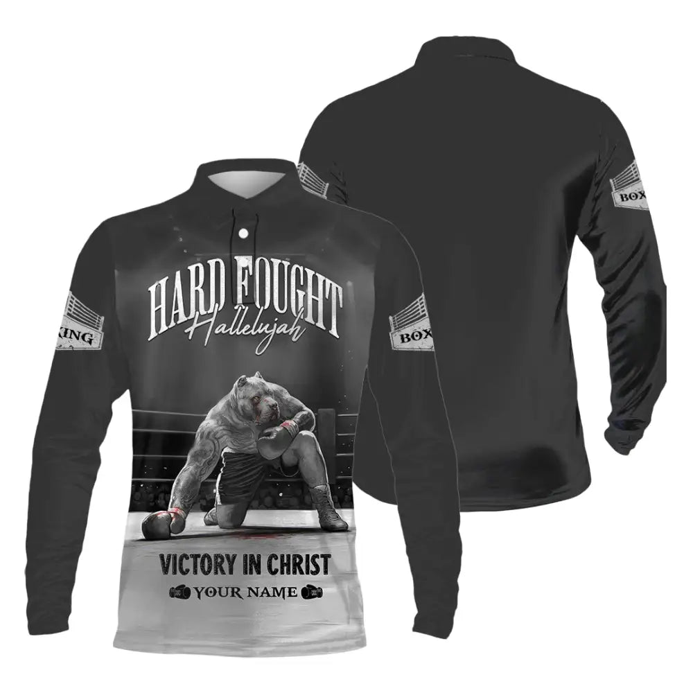 Unisex Shirt - Custom Text Shirt Boxing Hard Fought Hallelujah Long Sleeve Polo / S T-shirt