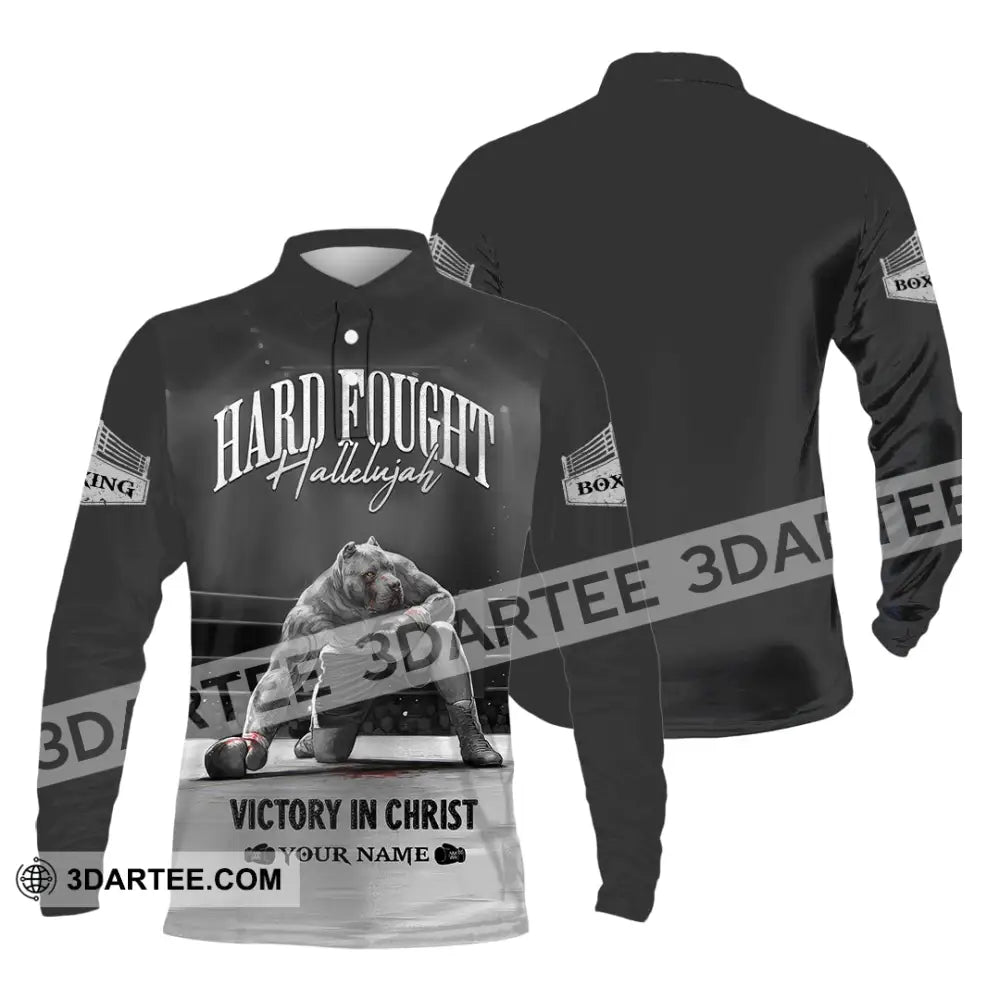 Unisex Shirt - Custom Text Shirt Boxing Hard Fought Hallelujah Long Sleeve Polo / S T-shirt