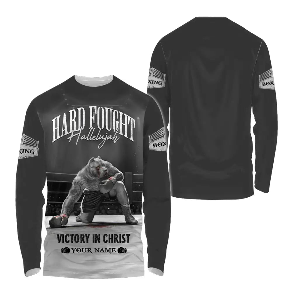 Unisex Shirt - Custom Text Shirt Boxing Hard Fought Hallelujah Long Sleeve Shirt / S T-shirt