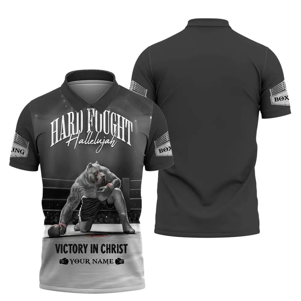 Unisex Shirt - Custom Text Shirt Boxing Hard Fought Hallelujah Polo Shirt / S T-shirt