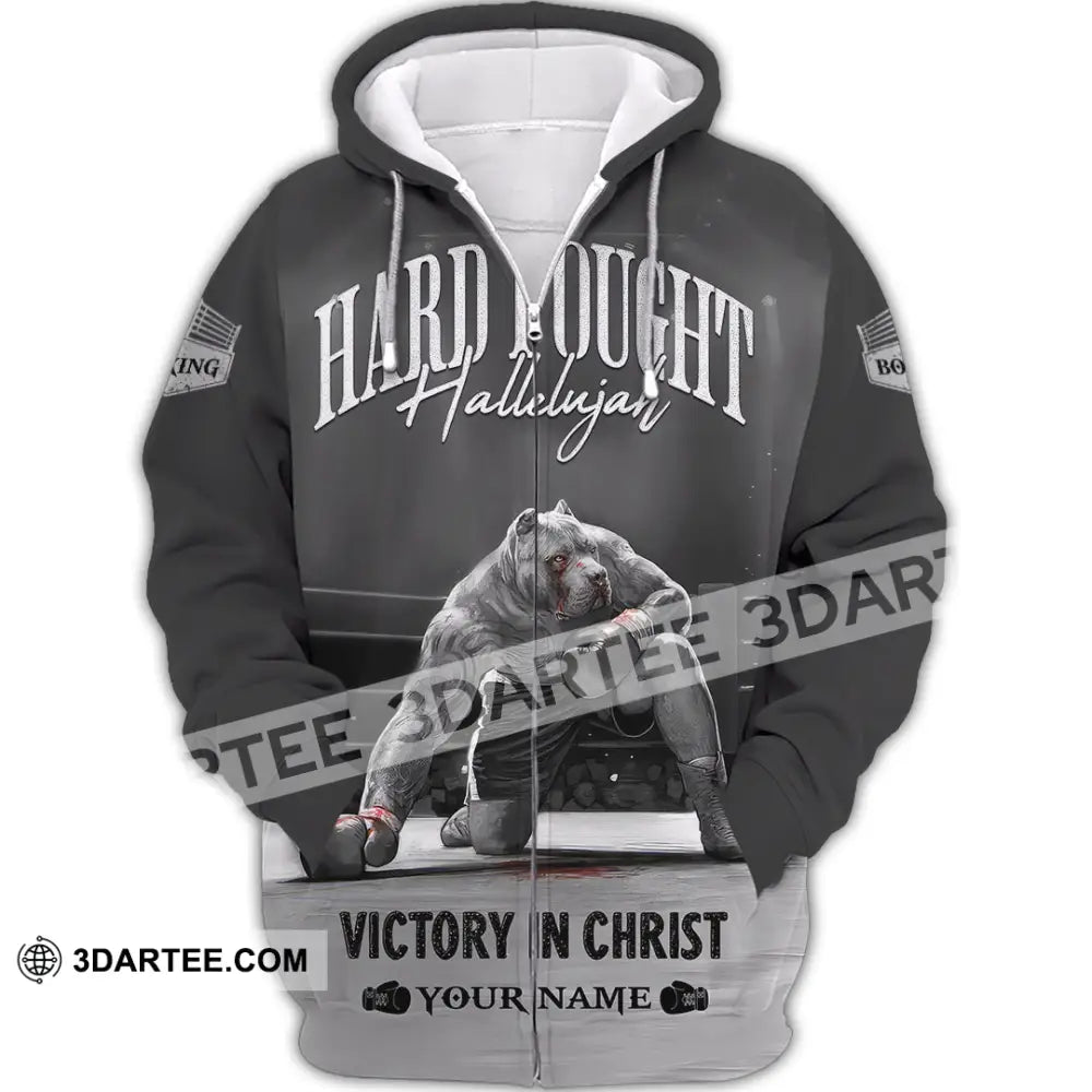 Unisex Shirt - Custom Text Shirt Boxing Hard Fought Hallelujah Zipper Hoodie / S T-shirt