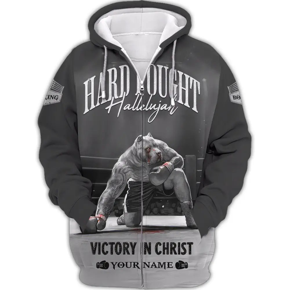 Unisex Shirt - Custom Text Shirt Boxing Hard Fought Hallelujah Zipper Hoodie / S T-shirt