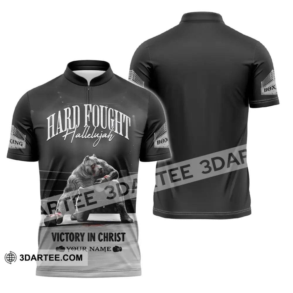 Unisex Shirt - Custom Text Shirt Boxing Hard Fought Hallelujah Zipper Polo Shirt / S T-shirt