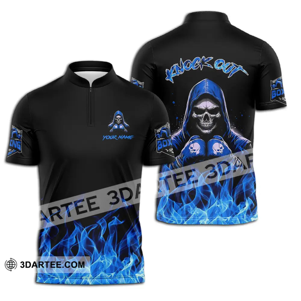 Unisex Shirt - Custom Text Shirt Boxing Knock Out Shirt Zipper Polo Shirt / S T-shirt