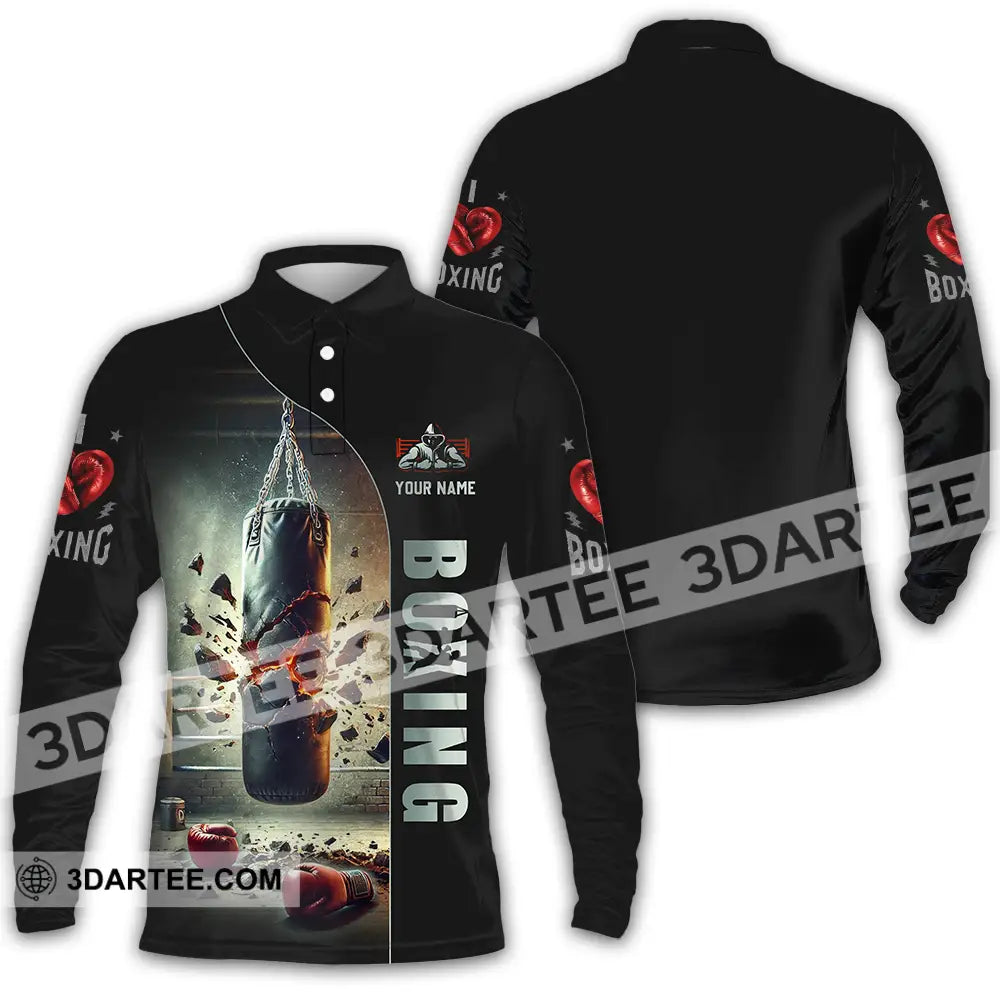 Unisex Shirt - Custom Text Boxing Long Sleeve Polo / S T-Shirt