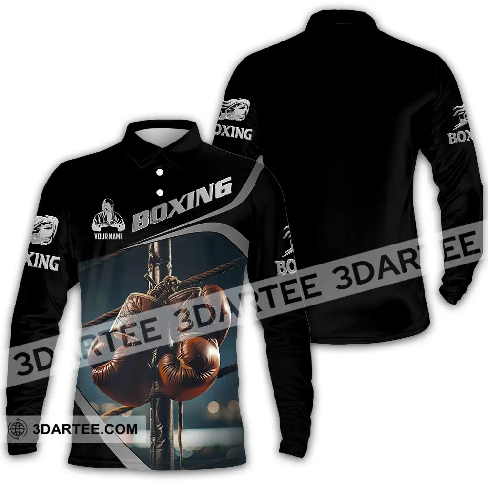 Unisex Shirt - Custom Text Boxing Long Sleeve Polo / S T-Shirt