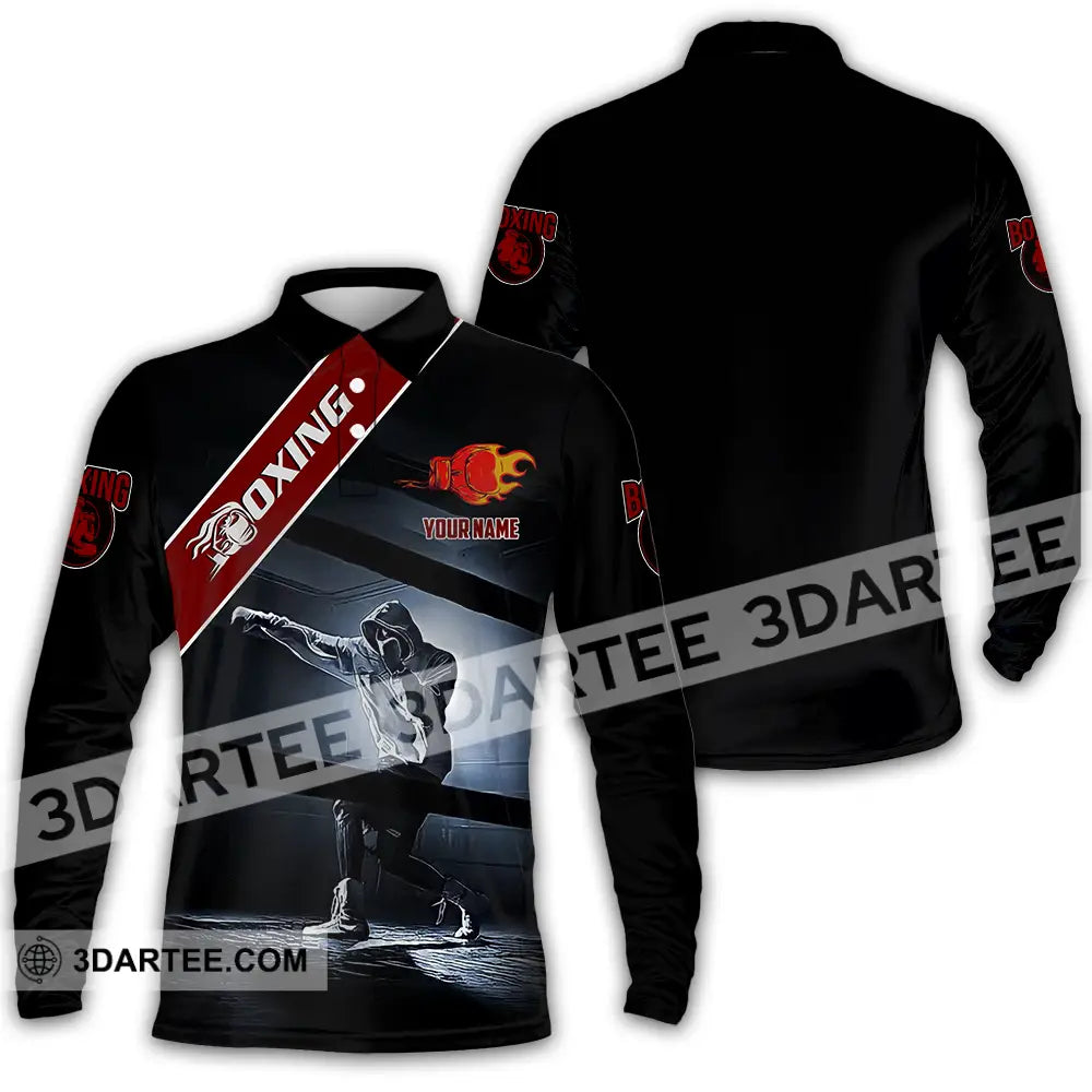 Unisex Shirt - Custom Text Boxing Long Sleeve Polo / S T-Shirt