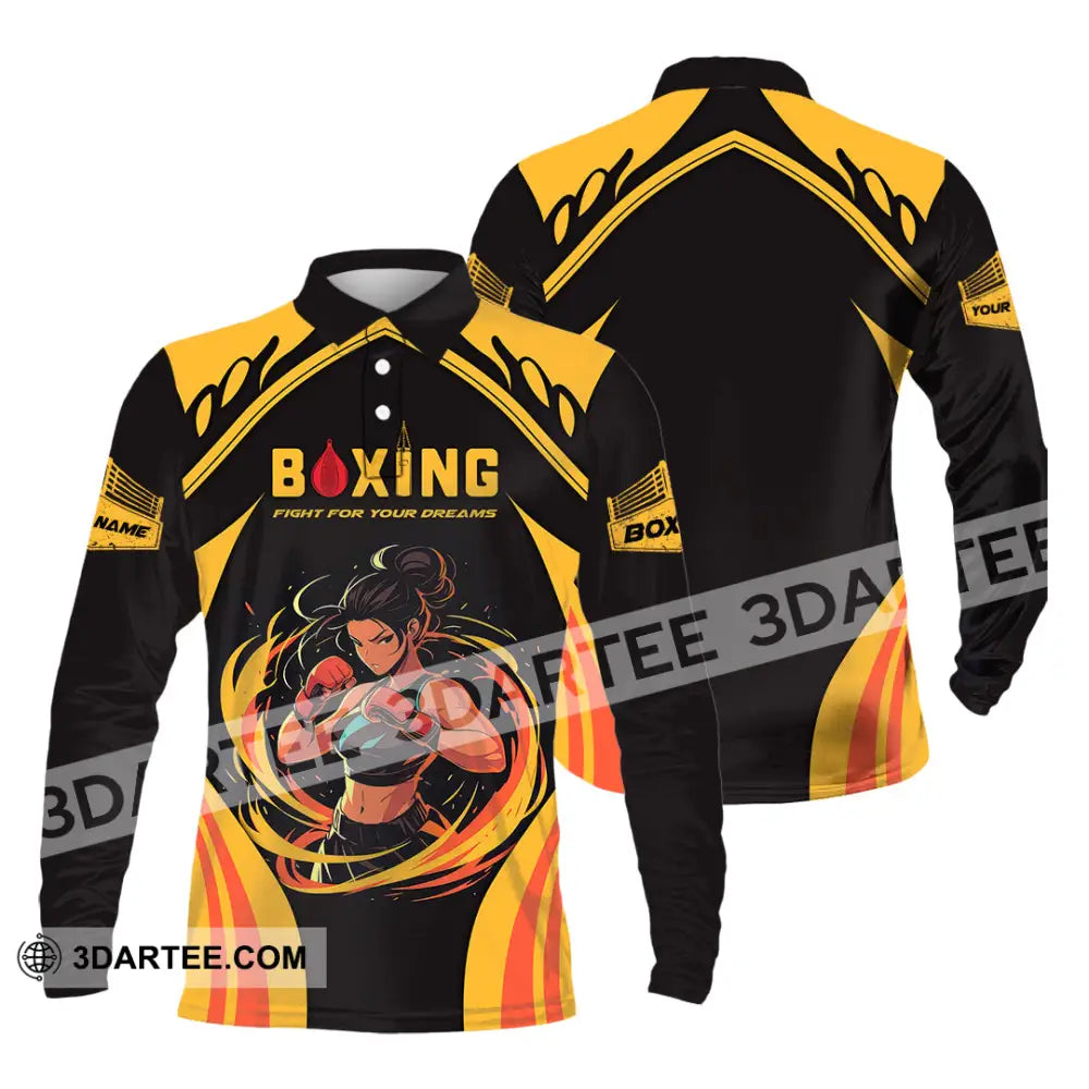 Unisex Shirt - Custom Text Boxing Long Sleeve Polo / S T-Shirt