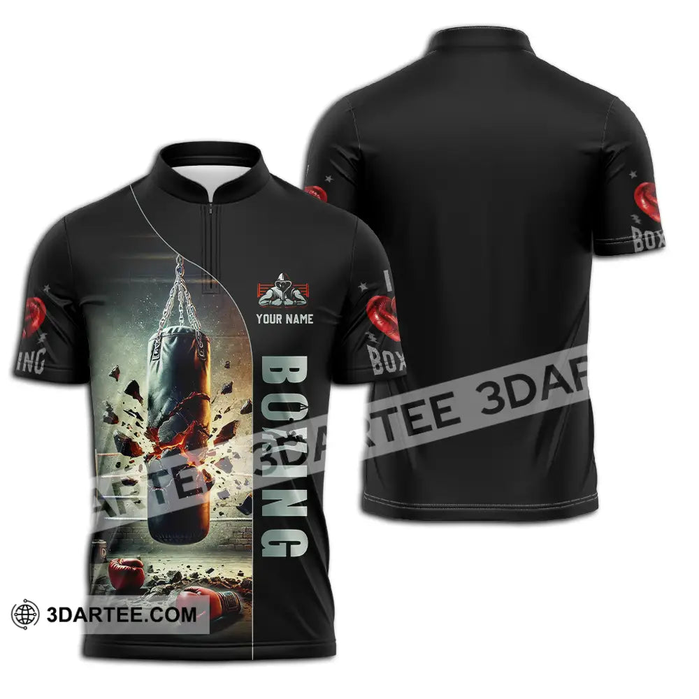 Unisex Shirt - Custom Text Boxing Zipper Polo / S T-Shirt