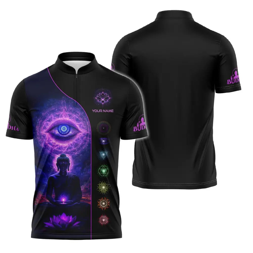 Unisex Shirt - Custom Text Shirt Buddha Zipper Polo Shirt / S T-shirt