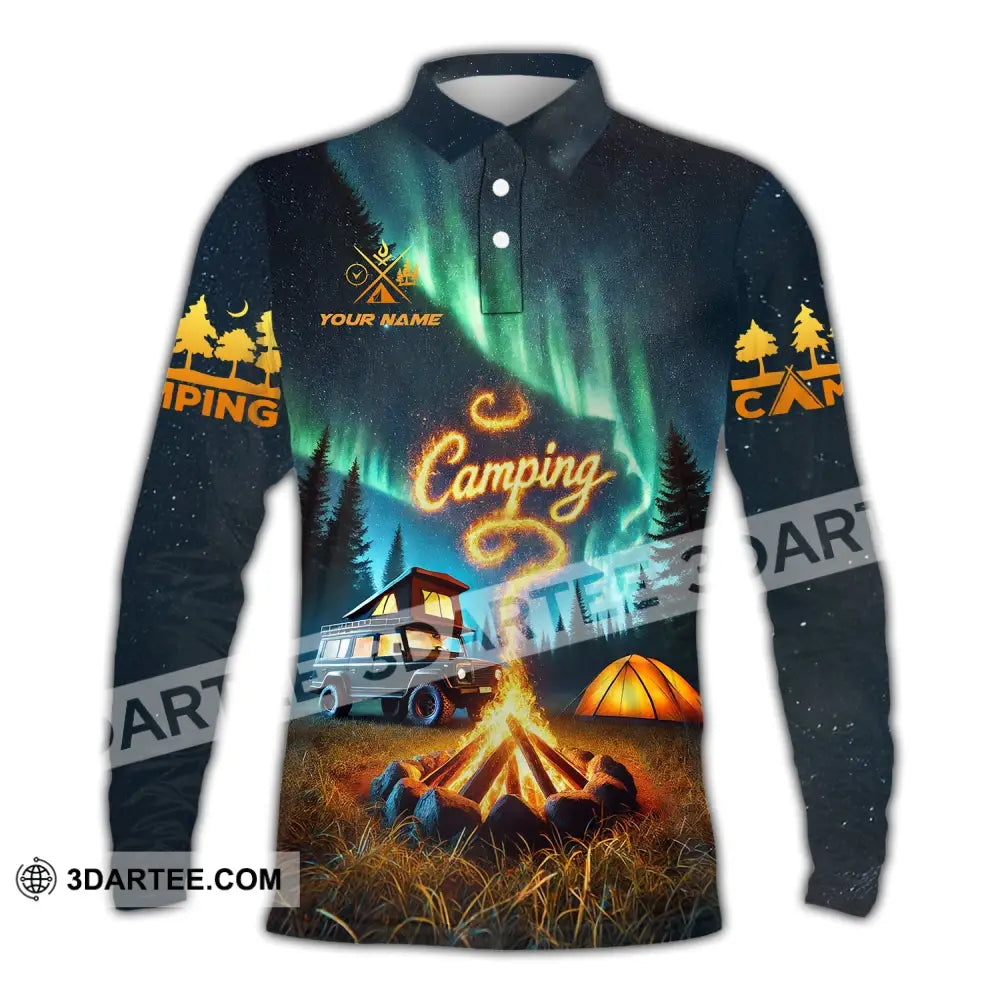 Unisex Shirt - Custom Text Camping Long Sleeve Polo / S T-Shirt