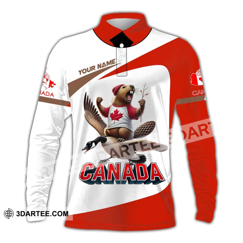 Unisex Shirt - Custom Text Canada Long Sleeve Polo / S T-Shirt