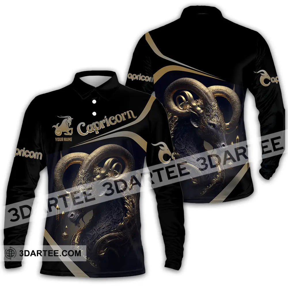Unisex Shirt - Custom Text Capricorn Long Sleeve Polo / S T-Shirt