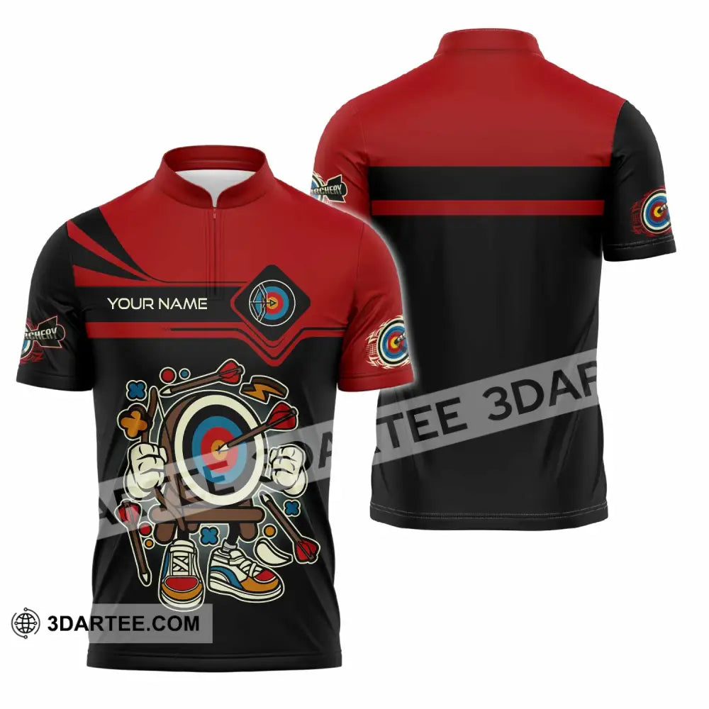 Unisex Shirt - Custom Text Shirt Cartoon Archery Zipper Polo Shirt / S T-shirt